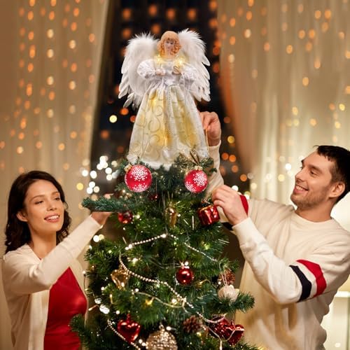 Christmas Tree Topper with Lights | 12.5 inch White Angel Tree Topper - Image 5