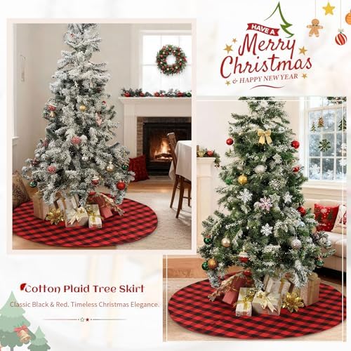36 Inch Black Red Buffalo Plaid Christmas Tree Skirt - Image 4