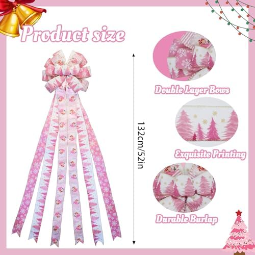Large Christmas Tree Topper Bow 52x13 Inch, Pre-Tied Wired Wreath Ribbon - Image 3