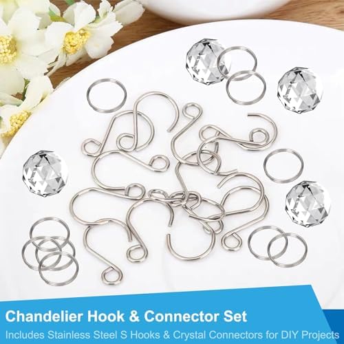 200Pcs Stainless Steel S Hooks for Chandelier Crystals Mini Silver Split Rings and Crystal Connectors Tiny Hanging Hooks for Ornaments and Decorative Hangers - Image 3