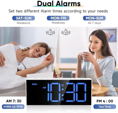 Alarm Clock with Large Display Big Numbers,5 Levels Brightness???Snooze,USB Charging Port,LED and Mirror Desk Clock,Dual Alarms Modern Electronic Clock for Bedroom Home Living Room Office. (White) - Image 2