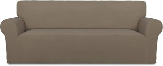 PureFit Super Stretch Sofa Slipcover – Spandex Non Slip Soft Couch Sofa Cover, Washable Furniture Protector with Non Skid Foam and Elastic Bottom for Kids, Pets （Sofa, Natural）
