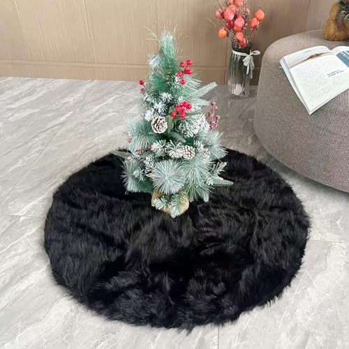 60 Inch Christmas Tree Skirt - Fluffy Faux Fur Black Tree Skirt, Black Plush Xmas Holiday Decor for Parties, Small Round Tree Skirt - Image 6