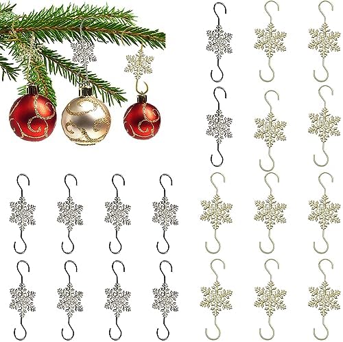 AUOCATTAIL 20 Pcs Snowflake Christmas Ornament Hooks Gold Silver Christmas Snowflakes S Hook Wire Coat Hanger Decorate for Xmas Winter Party Supplies 2.67 inch by AuoCattail