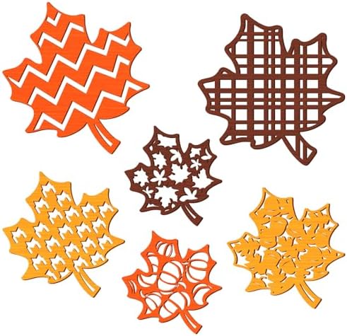 Whaline 6 Pcs Fall Wooden Wall Decor Orange Yellow Brown Hollow Maple Leaf Shaped Wood Wall Art Sign with Hook for Home Farmhouse Thanksgiving Hanging Ornament by Whaline