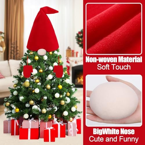 Gnomes Hat Tree Topper - Christmas Santa Hat Bush Kit with Nose Gloves, Swedish Scandinavian Tomte Plush Ornaments Gifts Decor for Xmas Home Decorations - Image 5