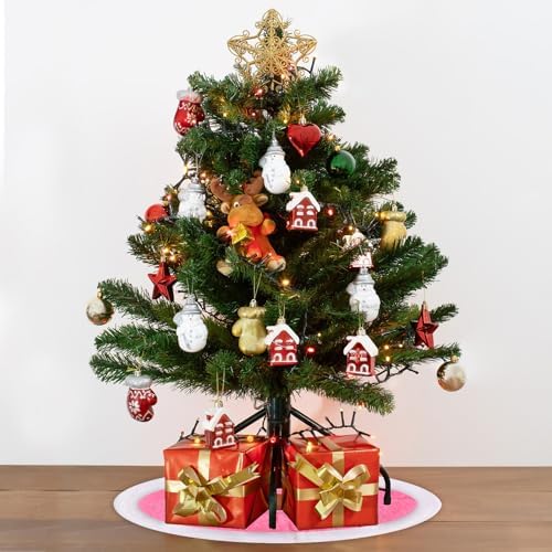 Pink Christmas Tree Skirt for Mini Christmas Tress 11 inch Pink and White Small Xmas Tree Skirts for Party Festival Table Tree Skirt Candlesticks Decorations Fireplace Christmas Indoor Supply - Image 7