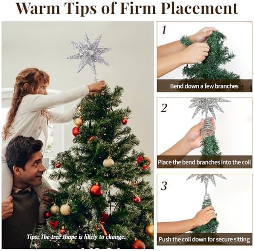 Lewondr Christmas Tree Topper, Plug 3D Starburst Lighted Star Tree Topper - Image 6