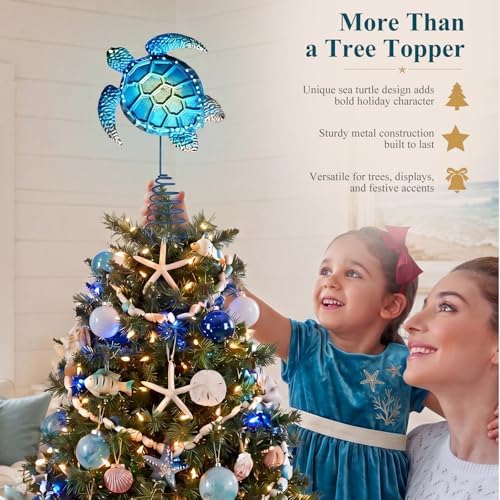 Soulchen Christmas Beach Tree Topper Metal Blue Sea Turtle Treetop Topper - Image 3