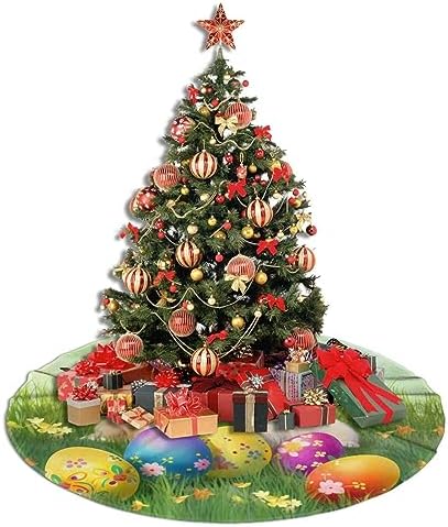 Easter Bunny Eggs Tree Skirts Xmas Ornaments, Spring Flower Rabbit Tree Mat for Christmas Party Holiday All Occasions 36" - Image 4