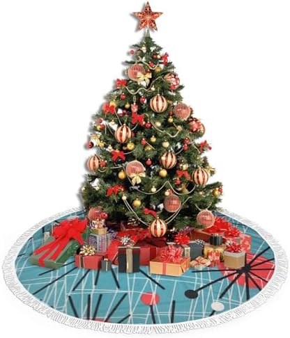Christmas Tree Skirt 36" Inch Mid-Century Modern Partten Xmas Tree Skirt Mat with White Tassel for Party Holiday, Tree Skirt Christmas Decorations - Image 4