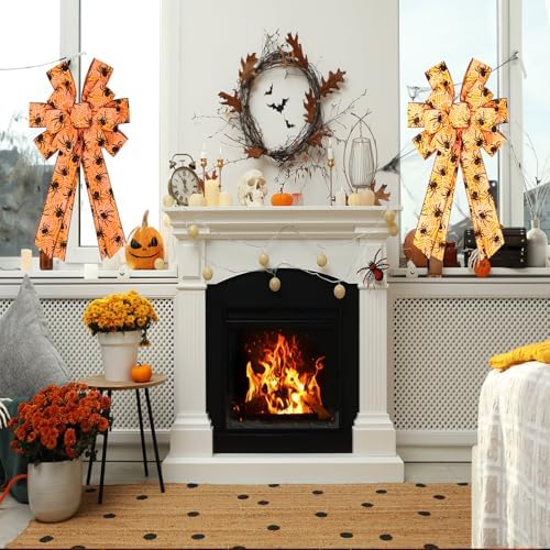 2PCS Halloween Bows for Wreath Large Halloween Bow with Spider Web Pattern - Image 6