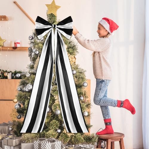 Soulchen 16 x 46 Inch Black and White Halloween Christmas Tree Topper Bow - Image 5