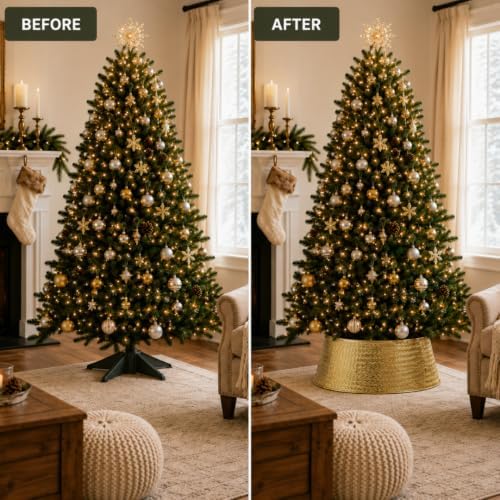 Inside Out Home 4-Panel Metal Christmas Tree Collar - Stylish Holiday Tree Skirt Alternative - Durable Metal Construction Base Cover - Protects Tree Base from Pets - Easy Assembly - Gold - Image 2