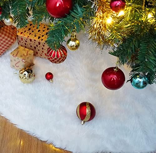 Nackiy White Christmas Tree Skirt, Faux Fur Plush Holiday Decor, 48 Inch - Image 2
