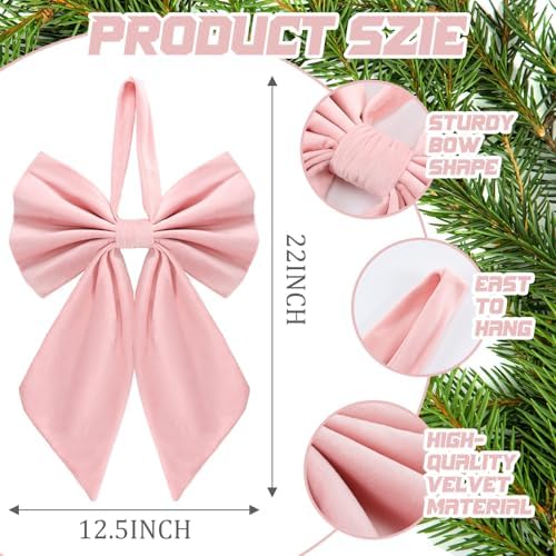 Janinka Pink Christmas Tree Topper Bow 22" Big,Velvet - Image 3