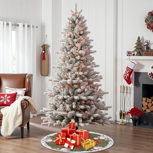 Red Snowman Christmas Tree Skirt 48 Inch Pine Tree Bird Cardinals Xmas Trees Skirts Mat for Winter Holiday Party Indoor Outdoor Decorations - Image 4