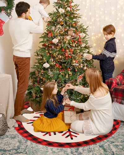 FINPAC Christmas Tree Skirt, Red Plaid Xmas Luxury Romantic Thick Holiday Tree Ornaments Decoration for Christmas Holiday New Years Party Decor Indoor Outdoor Farmhouse - Image 6