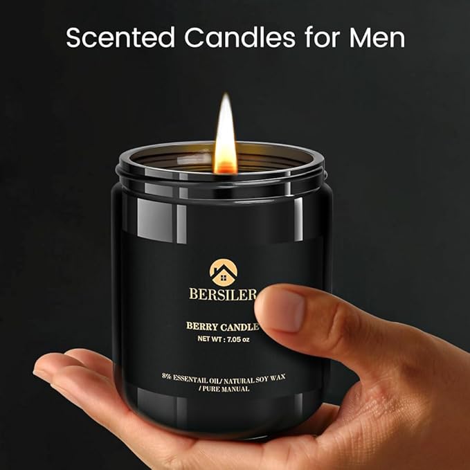 Scented Candle for Men, Smoky Wood and Berry, Black Aromatherapy Candle Home Decor, Soy Wax Safe Burning, Relaxing Bath Candle, Birthday Gift