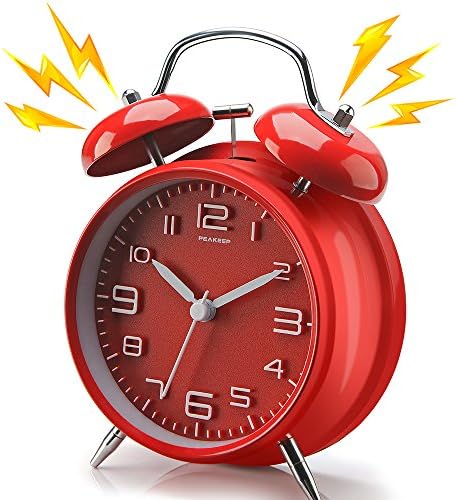 Peakeep 4 Inches Twin Bell Loud Alarm Clock for Heavy Sleepers | Backlight, Battery Operated Old Fashioned Alarm Clock for Bedrooms Kids' Room (3D-Dial, Red) - Image 3