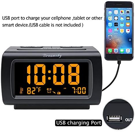 DreamSky Alarm Clock Radio for Bedrooms with Battery Backup | Large Numbers with Dimmer Wheel, USB Port, Bedside Digital FM Radio with Sleep Timer, Temperature, Adjustable Volume, Snooze - Image 2
