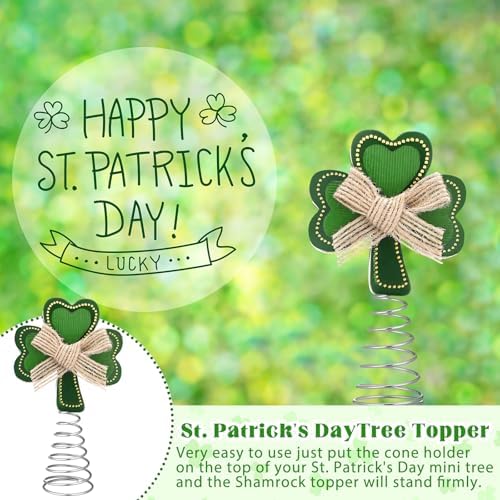 Zomiboo St Patrick's Day Miniature Tree Topper with Lucky Shamrock Decoration St Patrick's Day Ornaments Irish Theme Tree Decoration for Holiday Party Supplies Gift - Image 4