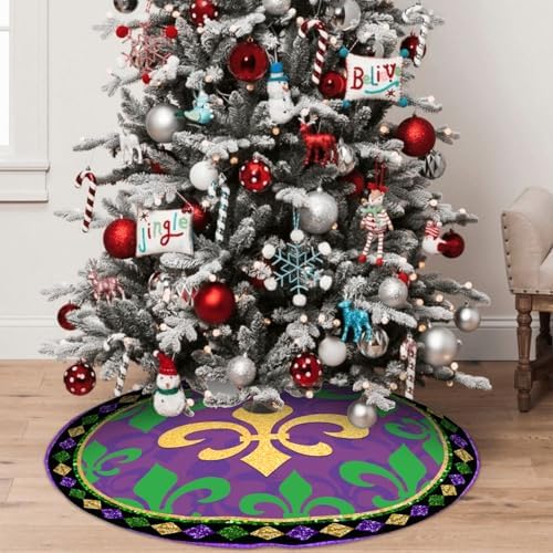 Mardi Gras Decorations Carnival Tree Skirt, Tree Mat Holiday Party Supplies Ornaments Indoor Outdoor Decorations 48 in - Image 5