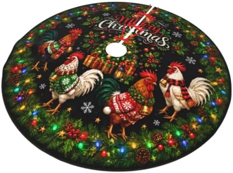 Christmas Rooster Christmas Tree Skirt Tree Mat for Xmas Holiday Party Decorations Indoor Outdoor 36 Inch - Image 2