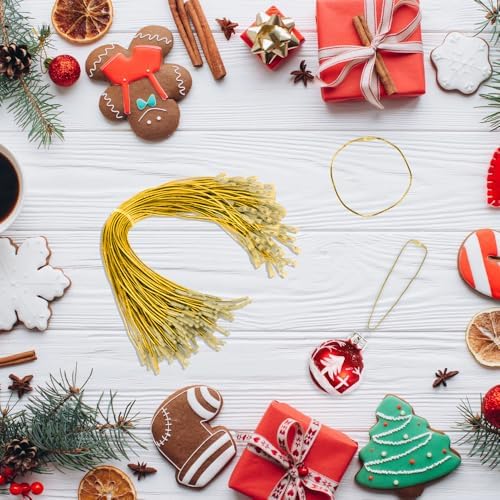 Christmas Ornament Hangers String, 100 Pcs PreCut Ornament Hook for Christmas Trees, Ornament String Gold, Safe Ornament Ribbon Hangers for Xmas Holiday Party Hanging Decorations with Snap Fastener - Image 3