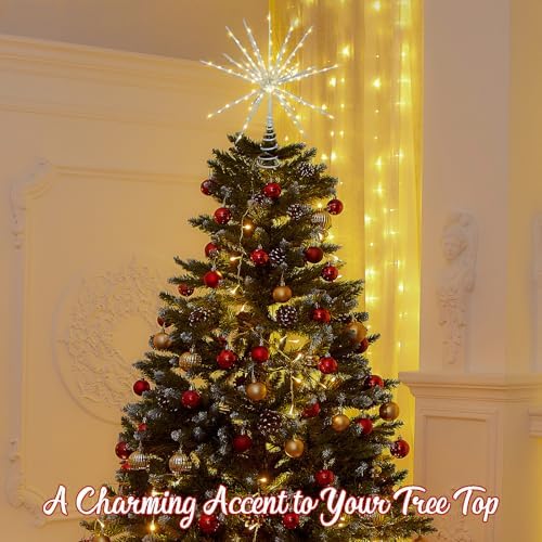 HMASYO 15 Inch Twinkling Starburst Christmas Tree Star Topper, 19-Point Silver Star Tree Topper with 150 LED, Remote Control & Timer, USB Power for Indoor Home Holiday Party Xmas Tree Decoration - Image 3
