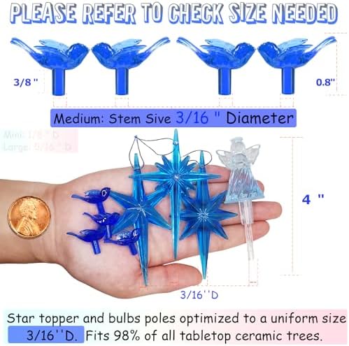 117Pcs Ceramic Christmas Tree Replacement Lights Bulbs Deep Bluebird and 1 Angel/3 Stars Topper Ornament for Ceramic Tree D??cor - Medium Plastic Pegs. - Image 2