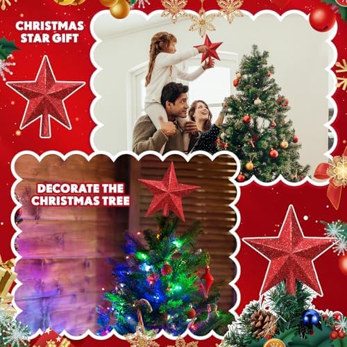 Hanaive Christmas Tree Topper Star Decoration,Red,9.84 Inch,Glitter - Image 4