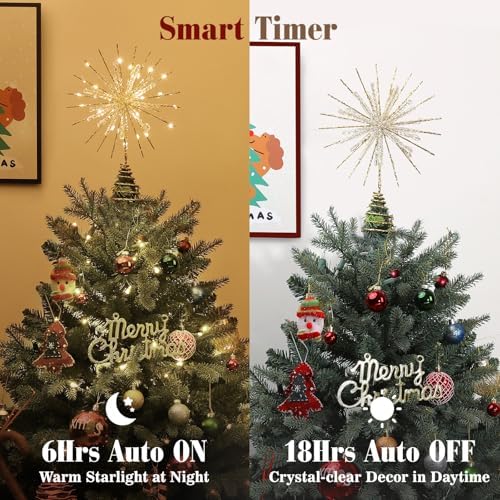 Lewondr 12" Crystal Lighted Christmas Snowflake Tree Topper, Gold - Image 4
