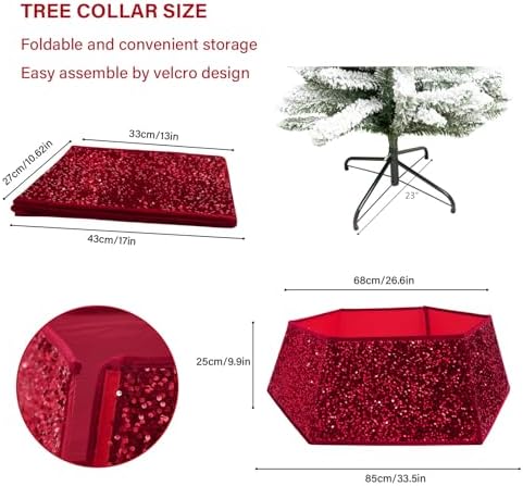 Red Christmas Tree Collars for Atificial Trees, 33.5 Inch Sparkling Sequins Christmas Skirt, Base Cover,Holiday Home Decor Ring(Large) - Image 3