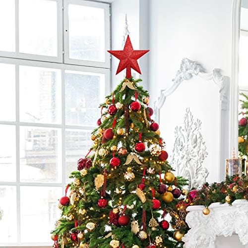 8 Inches Christmas Tree Top Crown Glitter Star Decoration (Red) - Image 5