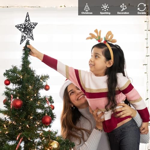 Aneco 10 Inches Metal Glittered Christmas Tree Topper Star Treetop Decoration for Christmas Home Decor, Black - Image 6