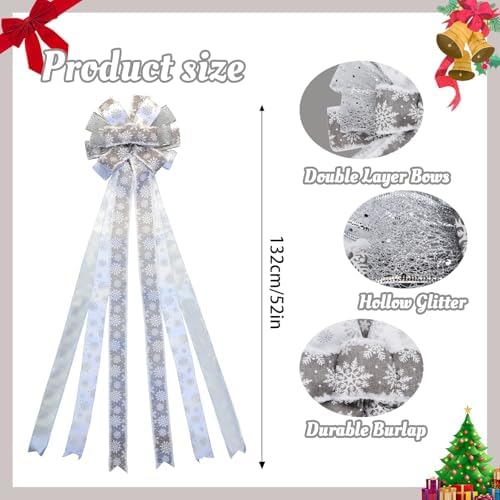 Large Christmas Tree Topper Bow 52x13 Inch, Pre-Tied Wired Wreath Ribbon - Image 3