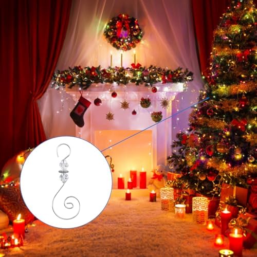 INCREWAY Ornament Hooks, 30 PCS Silver S-Shaped Hangers Hook Swirl Christmas Tree Hanger Metal Hooks with Crystal Beaded - Image 7