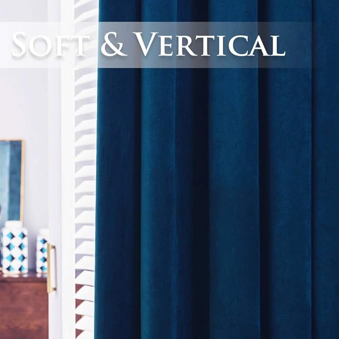 StangH Bedroom Blue Curtains Velvet - 108 inches Extra Long Light Blocking Plush Velvet Curtains for Living Room, Royal Blue, 52 x 108 inches, 2 Panels