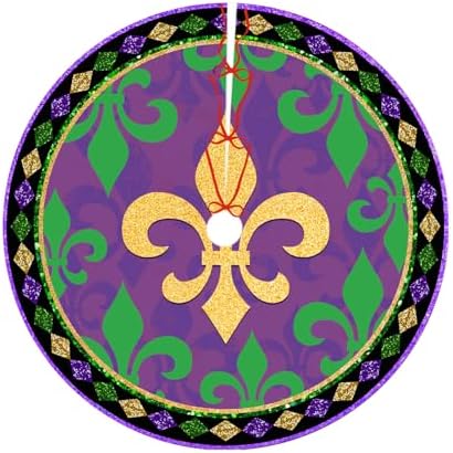 Mardi Gras Decorations Carnival Tree Skirt, Tree Mat Holiday Party Supplies Ornaments Indoor Outdoor Decorations 48 in - Image 3