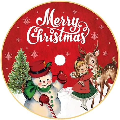 Poen 48 Inch Christmas Tree Skirt Vintage Snowman Red Farmhouse Holiday by Poen