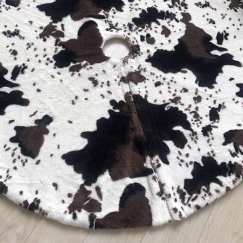 Christmas Tree Skirt 30 inch Cows Print Tree Skirts White and Black Faux Fur for Holiday Party Decoration - Image 5