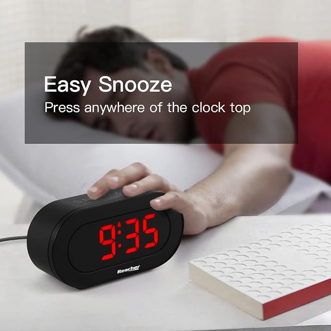 REACHER Small Dimmable LED Digital Alarm Clock with USB Charger - Image 6