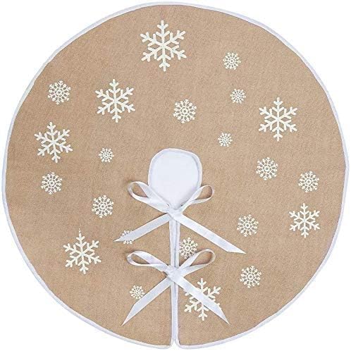 30 Inch Burlap Christmas Tree Skirt with White Snowflakes, Khaki by NTNIETING