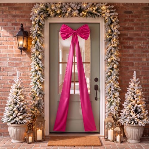 Daifunli 24 x 79 Inches Giant Satin Bow Christmas Tree Topper,Rose Red - Image 6