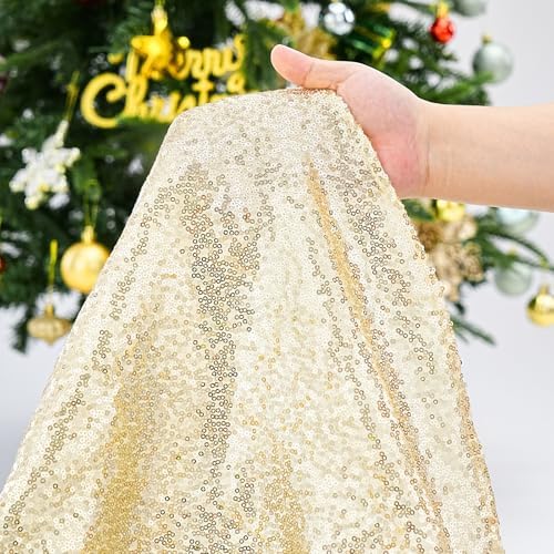 24 Inch Christmas Tree Skirt Light Gold Sequin Fabric Christmas Trees Mat - Image 5