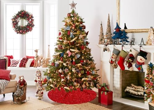 Red Tree Skirt Sequin 36 Inch Tree Skirt Sparkle Embroidered Velvet Christmas Tree Skirt Xmas Tree Ornament Christmas Tree Decor - Image 5