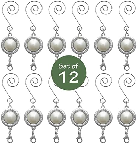 Christmas Ornament Hooks with Pearl, Set of 12 Silver S Hooks with Lobster Claw Clasps, 3 Inch White Pearl Ornament Hangers, Elegant Xmas Tree Accessories for Hanging Ornaments, Holiday Decor Accents - Image 2