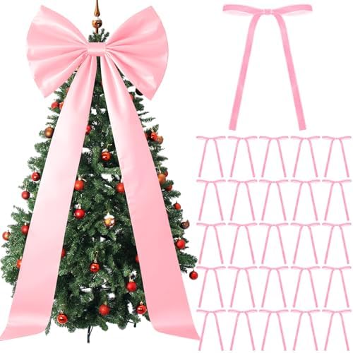 Daifunli 71"x20" Giant Pink Bow Christmas Tree Topper with 24 Velvet Bow - Image 2