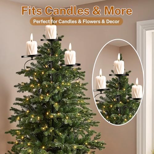 Christmas Tree Topper, Black Triple Tree Topper Candelabra, 3 Tier Candle Holder Shelf for Christmas, Holiday, Indoor & Outdoor Decor (35.4 inch) - Image 2